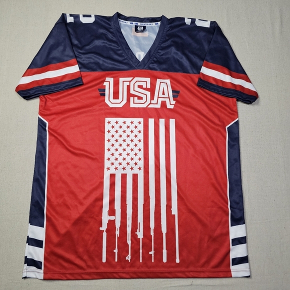 Greater Half USA 2nd Amendment Patriotic Jersey/Shirt Mens Size 2XL Red And Blue - Picture 1 of 7